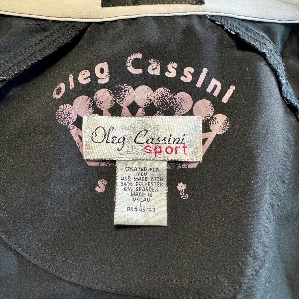 (L) Oleg Cassini Black and White Bomber Jacket with Stand-Up Collar - Picture 9 of 10